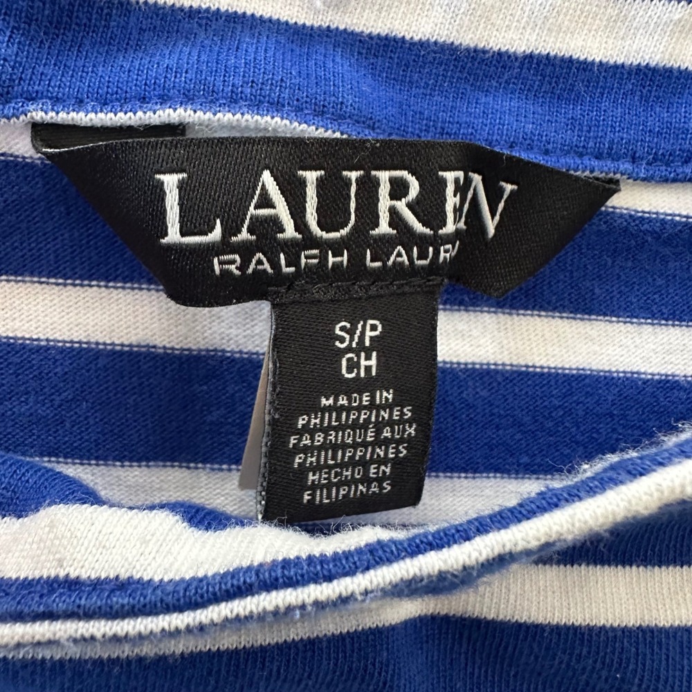 Lauren Ralph Lauren Blue Striped Boat Neck Preppy Nautical Boxy Black Label S - Picture 2 of 7